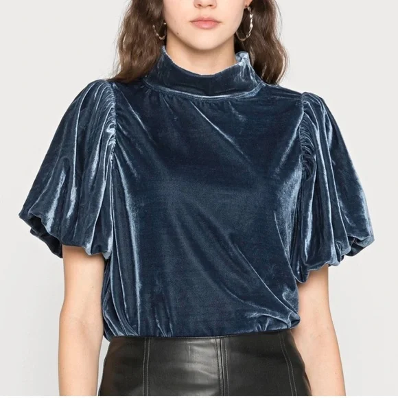 Free People Claudia Velvet Puff Sleeve Blouse - Picture 9 of 15